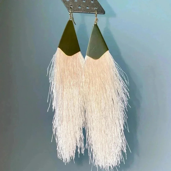 GOLD TONE & IVORY TASSELED PIERCED EARRINGS - Picture 5 of 6